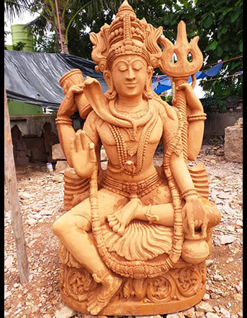 Ardhanarishvara form of Shiva-Parvati unity, exquisite sandstone sculpture showing divine masculine-feminine balance