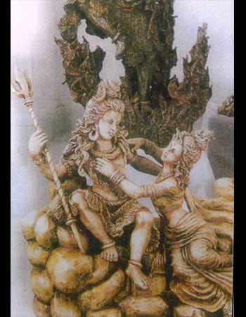 Rudra Shiva with fierce expression and tiger skin, powerful sandstone carving embodying destruction of evil and protection